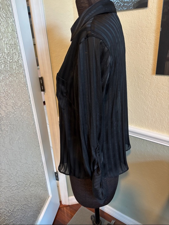 WHBM Sheer Black Striped Button-Up Blouse size 10 - Picture 3 of 9